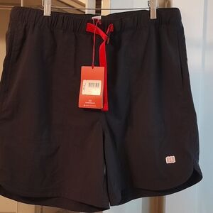 Topo Designs Black Athletic Shorts with Red Accents